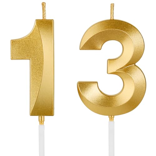 Birthday Candles 1.96 Inch Number 13 Happy Birthday Candles Number Candles Decoration for Birthday Party and Anniversary Celebration(Champagne Gold)