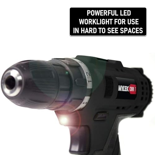 MYLEK MYW09 18V Cordless Drill Electric Screwdriver Set, Powerful Lithium Ion Battery Pack, 18 Volts Combi Driver, DIY Accessory Kit, Black