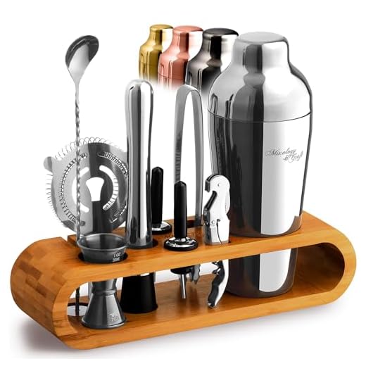 Mixology Bartender Kit: 10-Piece Bar Tool Set with Stylish Bamboo Stand | Perfect Home Bartending Kit and Martini Cocktail Shaker Set For an Awesome Drink Mixing Experience (Silver)