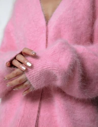 Image of COZYPOIN Womens Fuzzy Cardigan Sweater V Neck Button Down Soft Knit Coat | Loose, Comfy, Slouchy Drop Shoulder, Long Sleeve Fluffy Mohair, Warm, For Daily Work Holiday, Spring Fall Winter Fashion