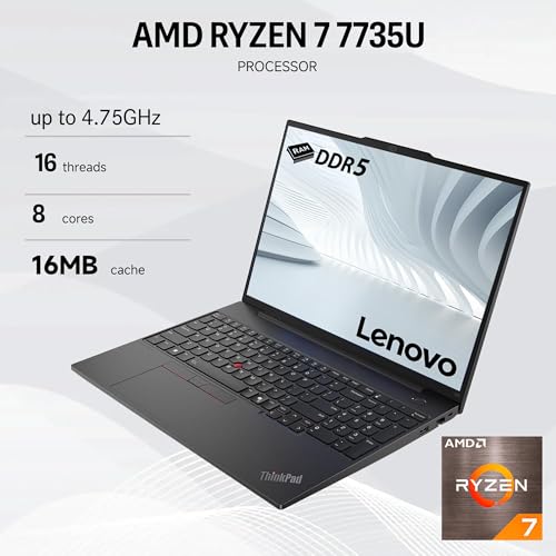 Image of Lenovo ThinkPad E16 Gen 2 Business Laptop, 16 inch FHD+ Anti-Glare Touchscreen, AMD Ryzen 7 7735U, 32GB DDR5, 1TB SSD, Wi-Fi 6E, Fingerprint, Backlit, Webcam, Windows 11 Pro