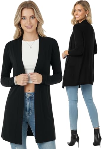 Image of ToBeInStyle Womens Open Front Long Sleeve Lightweight Asymmetrical Draped Cardigan with Side Pockets
