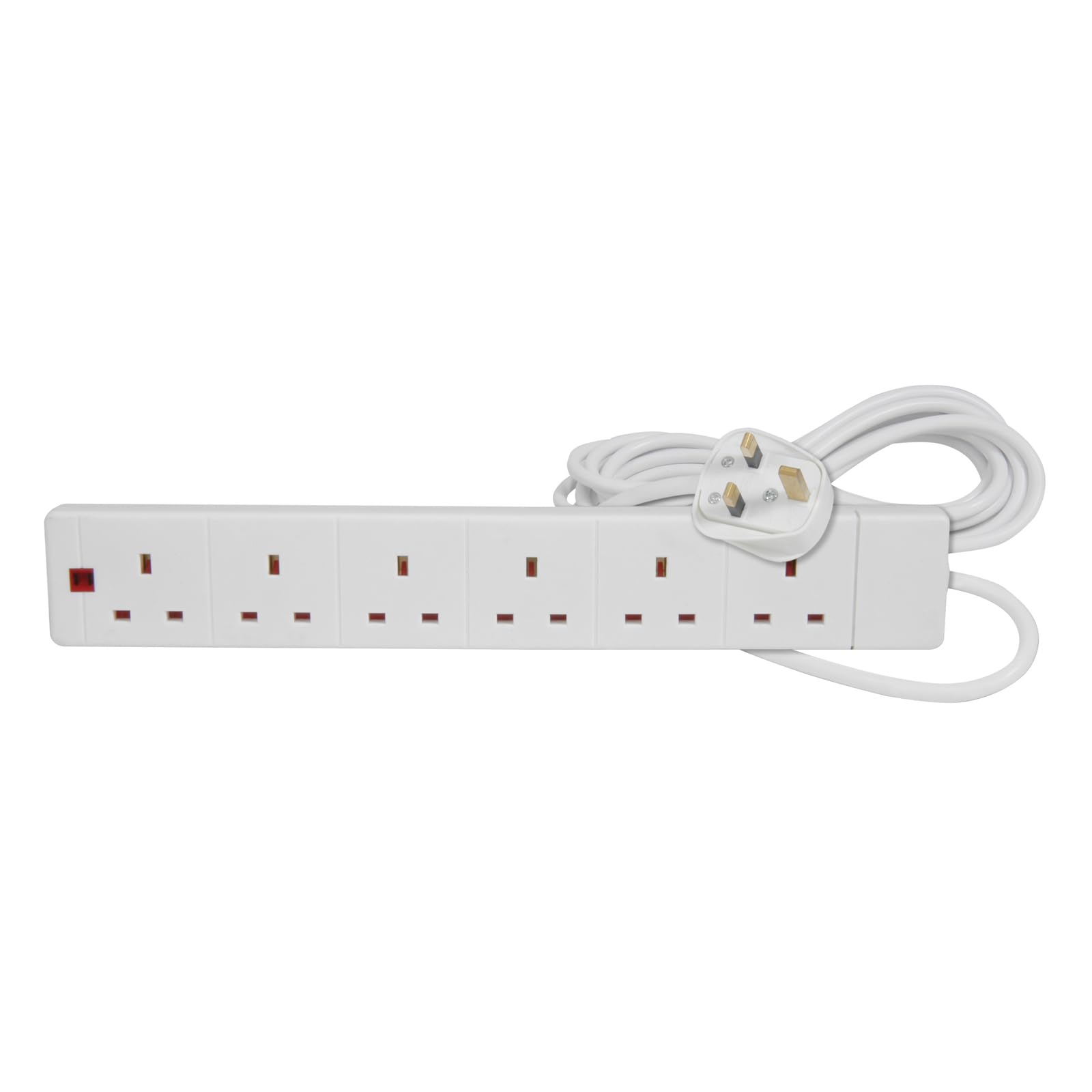 Mercury | 6 Gang UK Mains Extension Cable With Neon Power Indicator | 5 Metre White