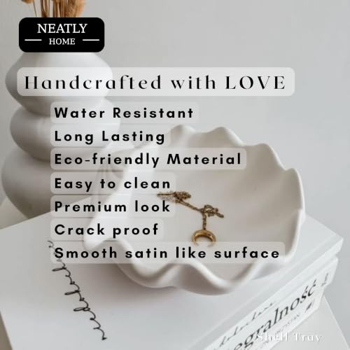 Image of Aesthetic Handmade Big Shell Trinket Tray Handmade | Jewelry Organizer | Vanity Tray for Women | Minimalist Home Decor, Candle Holder & Multipurpose - (15 x 16.5 cm)