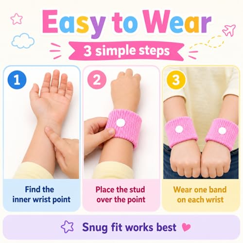 Image of Tondiamo 4 Pairs Motion Sickness Bracelets for Kids Adults, Nausea Bands Travel Wristbands for Car, Plane, Cruise, Morning Sickness(Heart & Star)