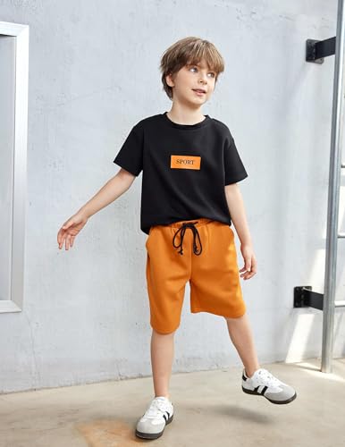 Image of Arshiner Boys Drop Shoulder T-Shirt & Drawstring Waist Shorts Summer Casual Outfits (5-12 Years)