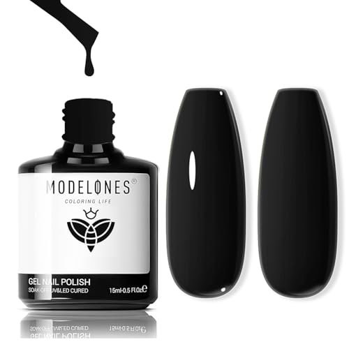 modelones Gel Nail Polish, 1 Pcs 15 ML Black Gel Polish Pure Black Nail Polish Summer Color Nails Soak Off Autumn Nail Art Manicure Home Gift for Women Girl