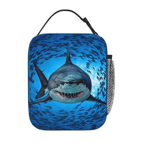 YOZIRIBO Lunch Bag for Boys Girls Kids Women Men Insulated Reusable Leakproof Thermal High Capacity Lunch Box Bag with Front Pocket Durable Cooler Tote Food Handbag for Work School Picnic (Shark)