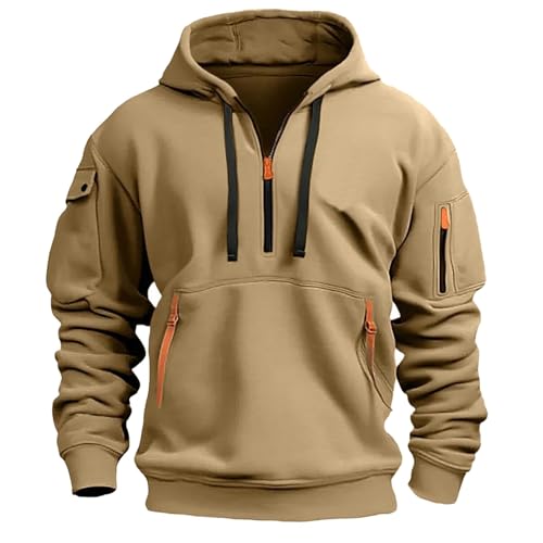 Hoodies for Men Quarter Zip Pullover Tactical Sweatshirt Vintage Long Sleeve Jacket Casual Hoodie With Pockets