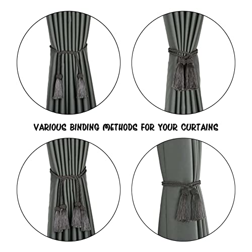 BEL AVENIR 4 Pack Curtain Handmade Tiebacks Decorative Curtain Holdbacks with Tassel… (Charcoal, 6 Pack)