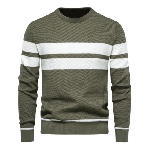 Kinkia Mens Striped Print Pullover Sweater Slim Fit Lightweight Crew Neck Long Sleeve Jumper Sweaters