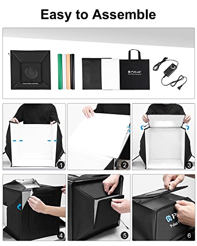 PULUZ Portable Photo Studio Light Box, 16x16 inch Professional Dimmable Shooting Tent Kit Soft Box with 480pcs LEDs Lights 4 Backdrops for Jewelry and Small Product Photography Props Upgrade 16 inch