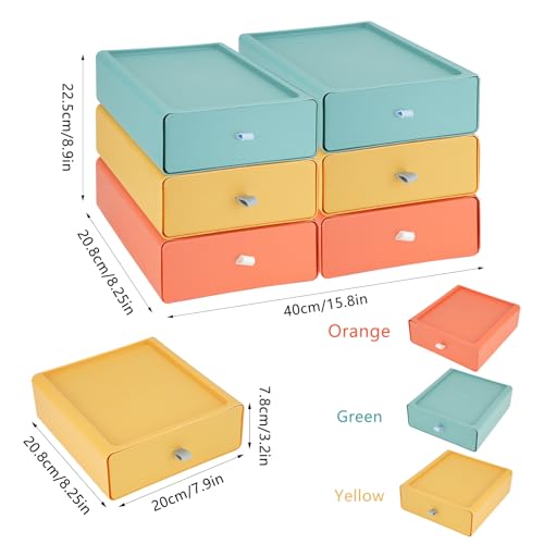 RETON 6 Stück Aufbewahrungsbox mit Schubladen, Stapelbare Schubladenbox, Schreibtisch Organizer Schubladen, Desk Organizer Box für Zimmer, Büro, Badezimmer (3 Farben)