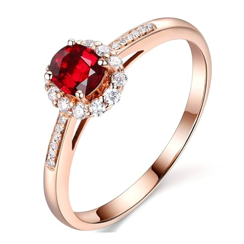 Calefee Anillos de compromiso de oro para mujer, anillos de aniversario con rubí creado en laboratorio de 0,6 quilates y moissanita, oro rosa de 18 quilates, tamaño H 1/2-V 1/2, I 1/2, Metal Piedra