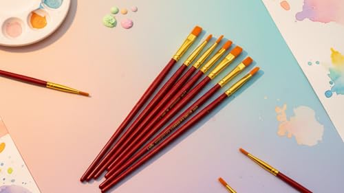 Image of polo Synthetic Hair Flat Brushes 3 | Pack of 10 | Premium Fine Edge Paintbrush Set for Acrylic, Wate