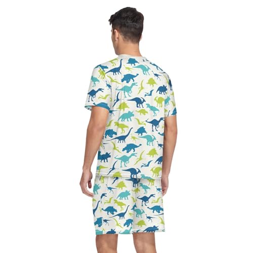 Men's Pajama Set Summer Short Sleeve Dinosaurs Loungewear 2 Piece Sleepwear Set with Pockets2