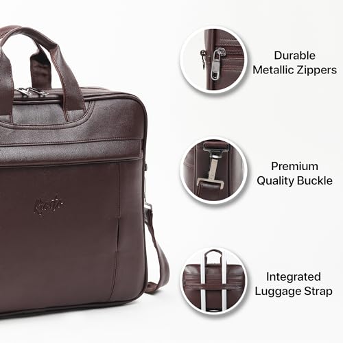 Image of RIONTO Edge Vegan Leather Laptop Bag for Men Office Use | Upto 15.6 inch | Mobile & Pen Compartment with Multiple Organizers | Professional Office Bag for Man & Women