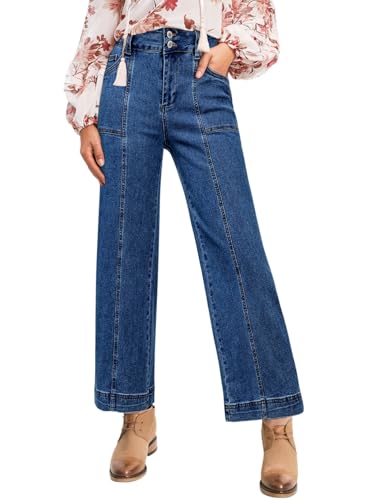 Astylish Womens High Waisted Wide Leg Jeans Cropped Straight Leg Denim Pants