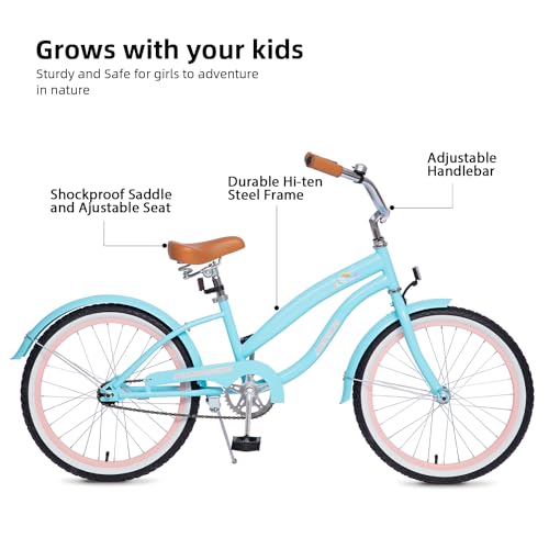 Image of ACEGER Girls Beach Cruiser Bike for Kids 5-13 Years Old, 16 inch 18 inch 20 inch 24 inch Single Speed Kids Bicycle Included Coaster Brake, Front and Rear Reflectors, 24 inch 7 Speeds with Dual Brakes