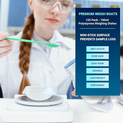 Pure Ponta MDO-AZOC-1030 Weigh Boats Medium - 125 Pack 100Ml Plastic Disposable Trays For Scale, Square Weighing Dishes For Powder Weight, Epoxy, Food Sample Tray - Pour Boat, Anti-Static Polystyrene Lab Dish thumb #1