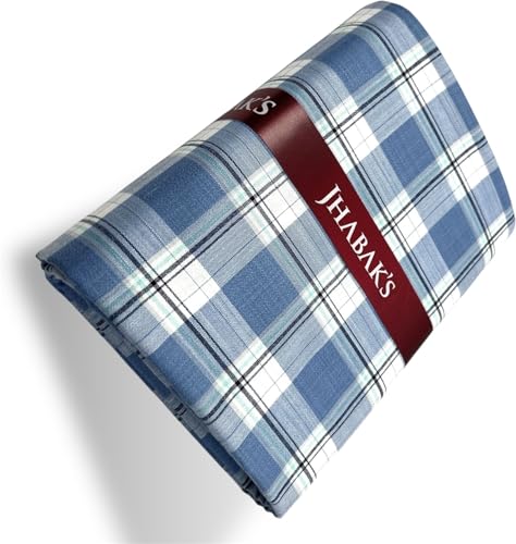 Image of JHABAK'S Cotton Blend Unstitched Checkered Fabric for Men - 2.35m Shirt Piece / 3m Kurta Piece - Width 36 Inches