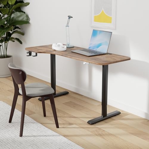 Image of FEZIBO Height Adjustable Electric Standing Desk, 63 x 24 Inches Stand up Table, Sit Stand Home Office Desk with Splice Board, Rusticbrown