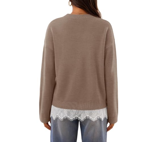 Oversized Sweaters for Women Lace Trim Hem Long Sleeve Comfy Pullover Tops - image 4