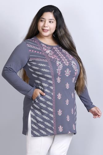 Image of Women Printed Full Sleeve Cotton Tshirt with Side Slits & Pocket | Small - 7XL Size