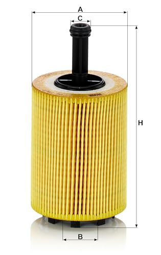 Filtro de aceite MANN-FILTER HU 719/7 X con dimensiones etiquetadas, mostrando altura y ancho para referencia