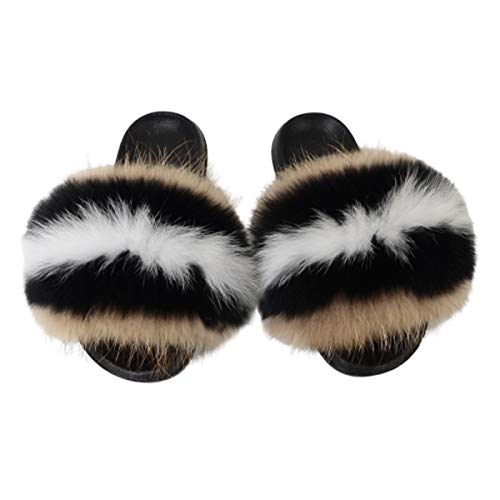 nobrand Womens Fur Slippers Slides Fuzzy Sandals Open Toe Anti-Slip Shoes Multicolor(Style 7,Size 7)