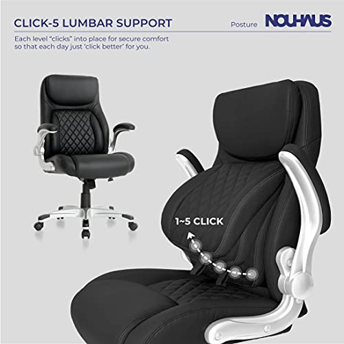 Nouhaus-Posture-Ergonomic-PU-Leather-Office-Chair-Click5-Lumbar-Support-with-FlipAdjust-Armrests-Modern-Executive-Chair-and-Computer-Desk-Chair-Black