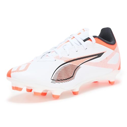 PUMA Ultra 5 Play Firm, Artificial Ground Soccer Cleats, Zapatillas Hombre, Blanco Negro Rojo Brillante, 42 EU