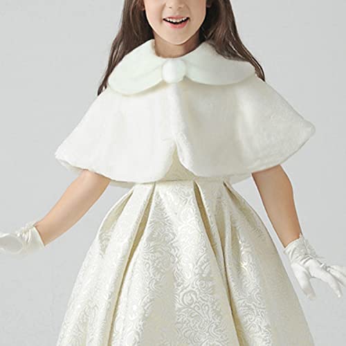 Flower Girl Cozy Faux Fur Bolero Shrug Shawl Wraps Princess Cape (L(8-12Years), Ivory)3