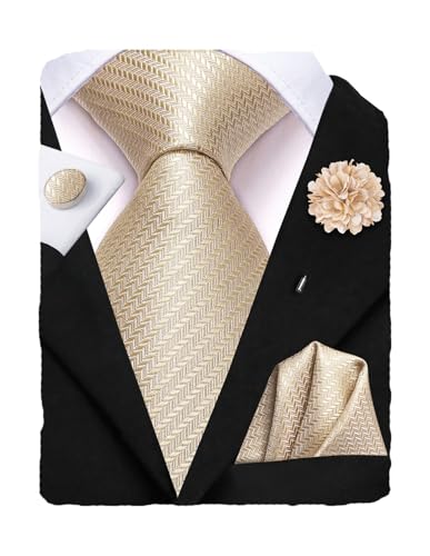 Image of Hi-Tie Men's Tie Lapel Pin Set Pocket Square Cufflinks Formal Woven Silk Tie Sets Wedding Party