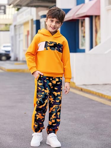 Boys 2 Piece Outfits Long Sleeve Hooded Sweatshirt Top Camouflage Sweatpants Fall Winter Clothing Set 5-10T4
