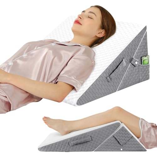 Image of Wedge Pillow with Memory Foam Top, 9 & 12 Inch Bed Wedge for Acid Reflux, Back Pain, Heartburn, 7 in 1 Cooling-Gel Pillow Wedge for After Surgery, Adjustable Elevated Pillows for Sleeping, GERD