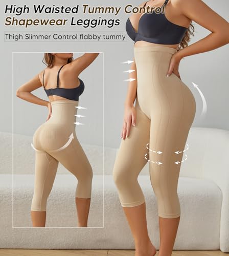 Compression Capri Leggings for Women Tummy Control Shapewear Pants High Waisted Trainer Leggings Thigh Slimmer2