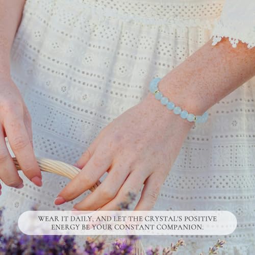 Blue Chalcedony 8mm Beaded Bracelet - Harmony Natural Healing Crystal Stretch Bracelet for Women and Men - Handmade Semi-Precious Gemstone with Positive Energy3