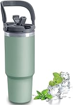 Vasukie 900 ML Tumbler with Handle and Straw Lid Double Insulated Cup, vacuume Insulated Stainless Steel Tumblers for Hot & Cold Drink 100% Leakproof Tumbler with Handle for Gym,Travel (Green)