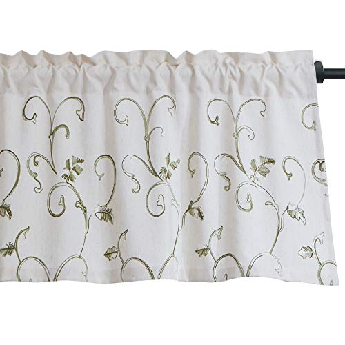 VOGOL Vines Embroidered Curtains Valance, Rod Pocket Valances for Windows, 52 x 18 Inch, Grass Green