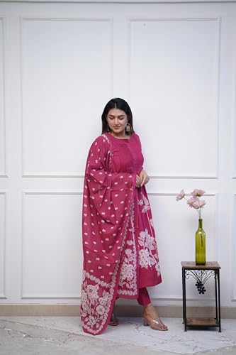 Image of GoSriKi Women's Viscose Anarkali Kurta Set with Dupatta | Anarkali Suit for Women Cotton | Kurta Palazzo Dupatta Set | 3 Piece Ethnic Wear for Festival & Party | Anarkali Suit for Women