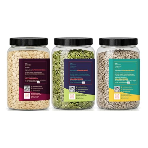 Image of LILA DRY FRUITS Seeds Combo Pack Pumpkin Sunflower Watermelon Seed 100 g x 3 | Raw Mixed Seeds Pack for Healthy Snacking, Smoothies, Salads & Daily Nutrition Perfect for Gifting