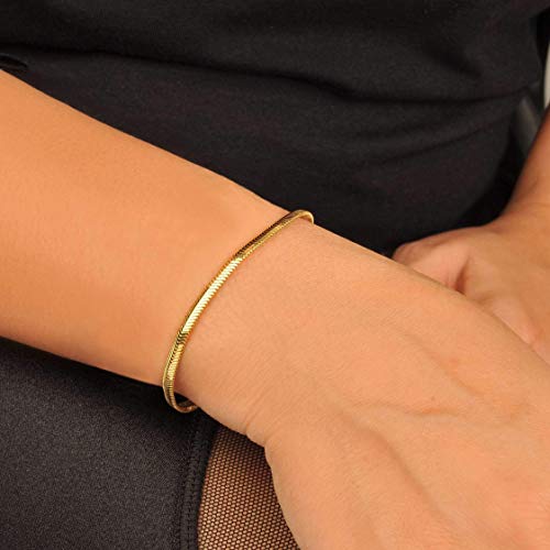 14K Gold Herringbone Chain, Herringbone Bracelet, Snake Chain Bracelet, Snake Bracelet, Flat Gold Snake Chain, Gold Bracelet, Chunky Gold Thick Chain, Great Gift For Her For Women, Jewee Diamond