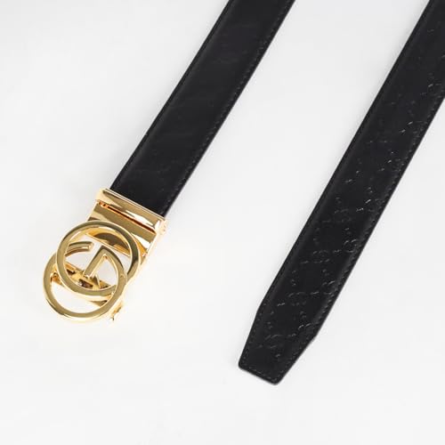 Image of Aurolran Men&Womens Leather Dress Belt Business Automatic Buckle Belt Color-Black Silver Gold