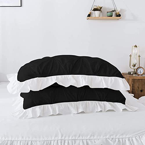 Image of 300 TC Pinch Ruffle 2 Tone Duvet /Razai /Blanket Cover with 2 Pillow Cover- 100% Cotton (Zipper Closure) Razai Cover 3 PC Set, Soft & Lightweight-Single Size White /Black
