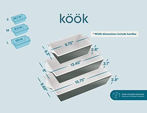 Kook Ceramic Bakeware Set, Rectangular Baking Dishes, For Casseroles, Lasagna, Cake, Small, Medium & Large Pans, Microwave & Dishwasher Safe, Set Of 3 (Slate Grey) #TOP4