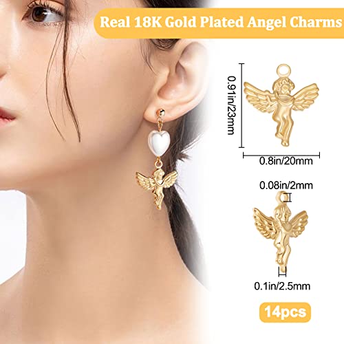 Beebeecraft 1 Box 14Pcs Angel Charms 18K Gold Plated Stainless Steel Angel Wings Fairy Pendants Charm for Women Necklace Bracelet Earring Craft Jewellery Making - Image 2