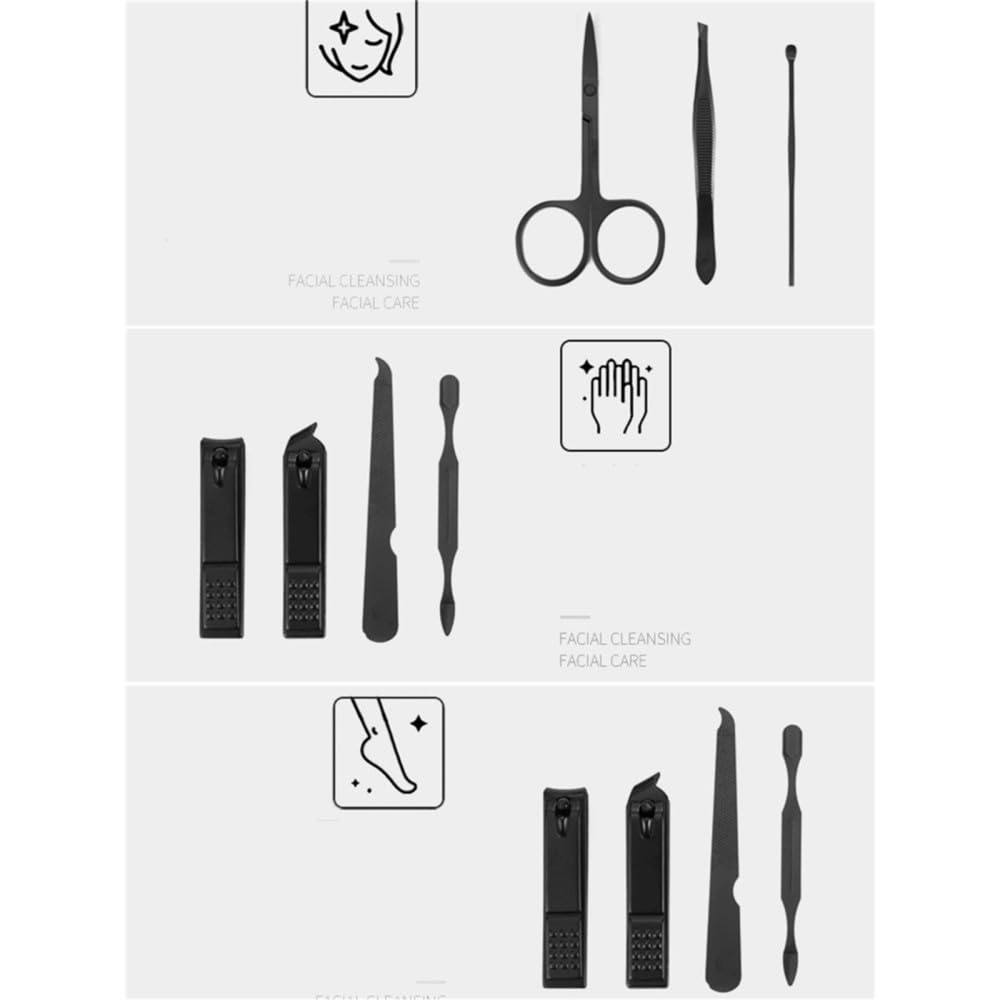 Cortauñas de Acero Inoxidable, Kit de manicura y pedicura, Cuidado de uñas y pies, Juego de cortauñas Negro