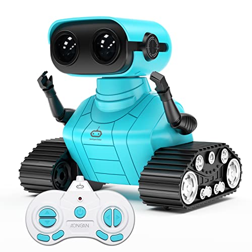 AONGAN Juguetes robot RC recargables para niños bailando cantando música LED ojos demo cumpleaños regalos para niños y niñas de 3 a 9 años (azul)
