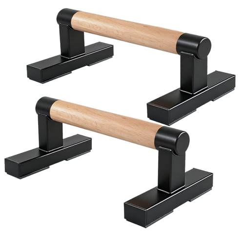 BESTWEI 1 Pair Solid Wooden Parallettes Bars for Calisthenics Heavy Duty Metal Brackets Pushup Handles Home Floor Workout Push Up Bars Gymnastics Handstand Training Bar 600LBS-12inch